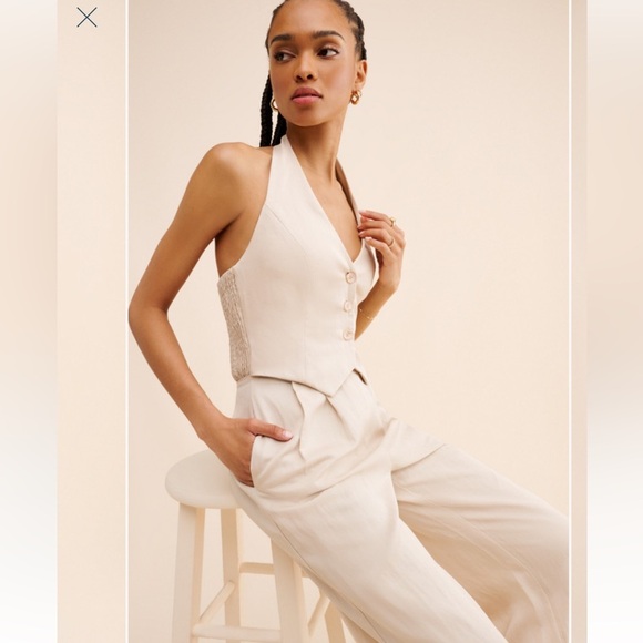 Anthropologie Astr Cream Wide Leg vestJumpsuit, size Small, linen rayon blend - Picture 3 of 13